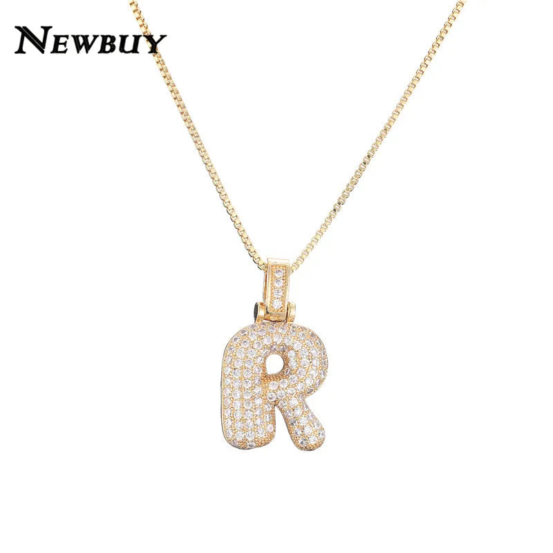 NEWBUY CZ Zirconia Crystal 26 A-Z Letters Pendant Necklace For Men Women Punk Initials Name Necklace Fashion Hip Hop Jewelry