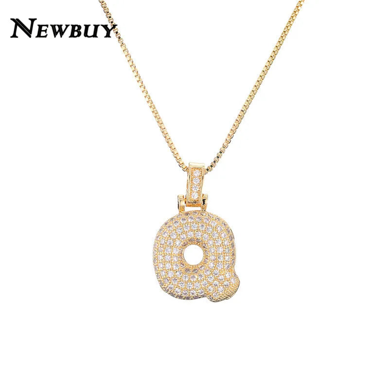 NEWBUY CZ Zirconia Crystal 26 A-Z Letters Pendant Necklace For Men Women Punk Initials Name Necklace Fashion Hip Hop Jewelry