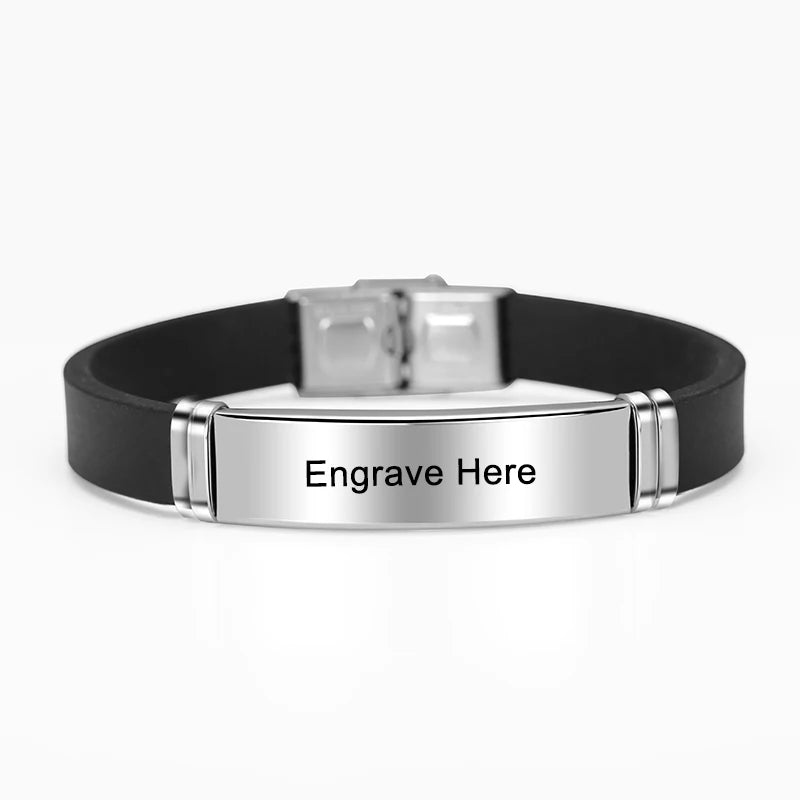 Personalisiertes graviertes Namens-Buchstaben-Logo-Armband Edelstahl Silikon Armbänder Armreifen für Männer Frauen Individueller Schmuck