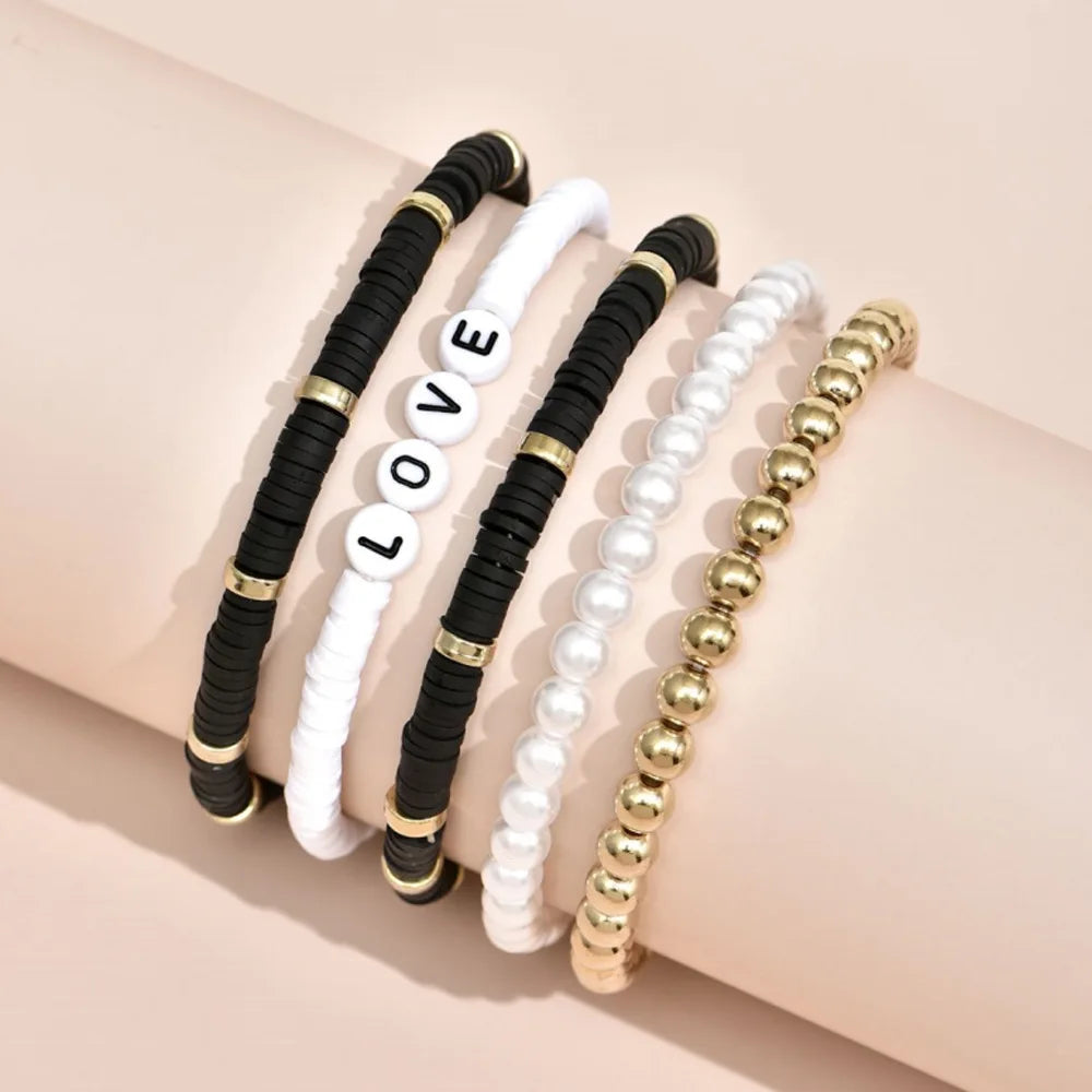 Juego de Pulseras Apilables Arcoíris de Moda para Mujer con Dijes de Corazón, Arcilla Blanda, Cuentas en Capas, Cadena, Brazalete, Joyería Bohemio Femenina