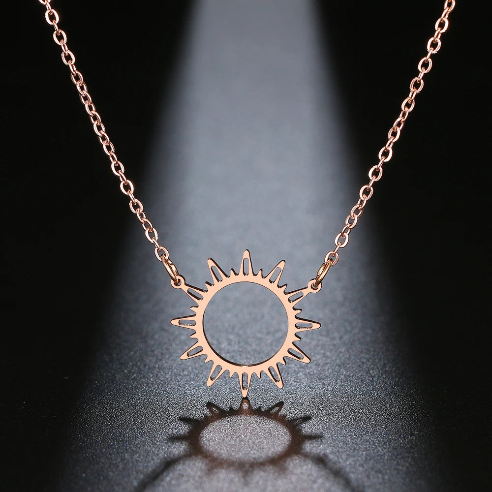 DOTIFI 316L Stainless Steel Necklace Best Circle Irregular Sun Hollow Out Round Pendant Necklaces For Women Jewelry Gifts