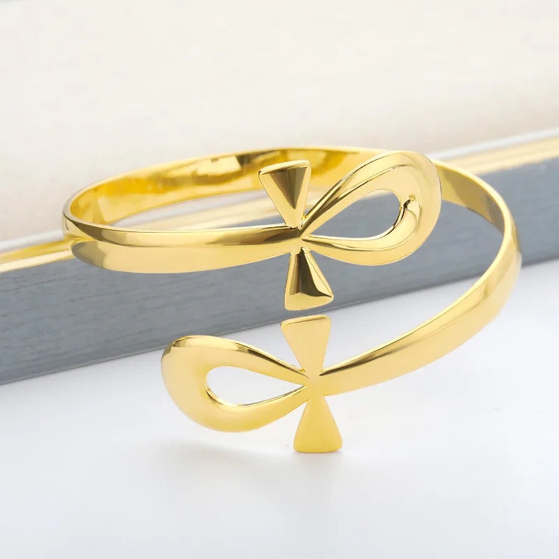 Ägyptischer Doppelkreis Ankh Kreuz Armband Armreifen für Damen Herren Vintage Edelstahl Lebensschlüssel Armband Femme Schmuck