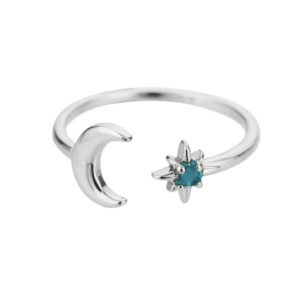 Zirkon-Mondringe für Frauen, Edelstahl, leuchtender Mond-Stern, verstellbarer Fingerring, ästhetischer Hochzeitsschmuck, Geschenk, Bague Femme
