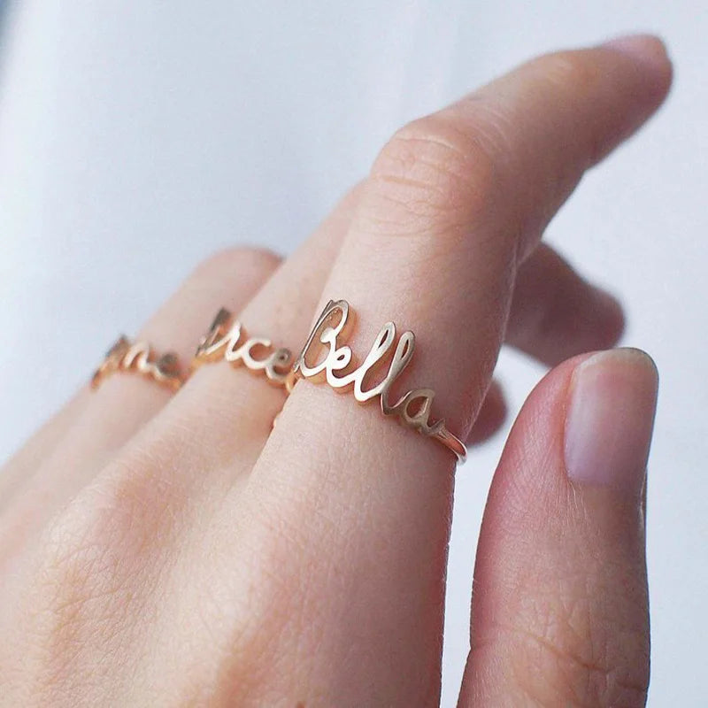 Personalisierte Namensringe für Frauen, Edelstahl, vergoldet, verstellbarer Bandring mit Buchstaben, Hochzeitsgeschenk, Schmuck Bijoux Femme 2023