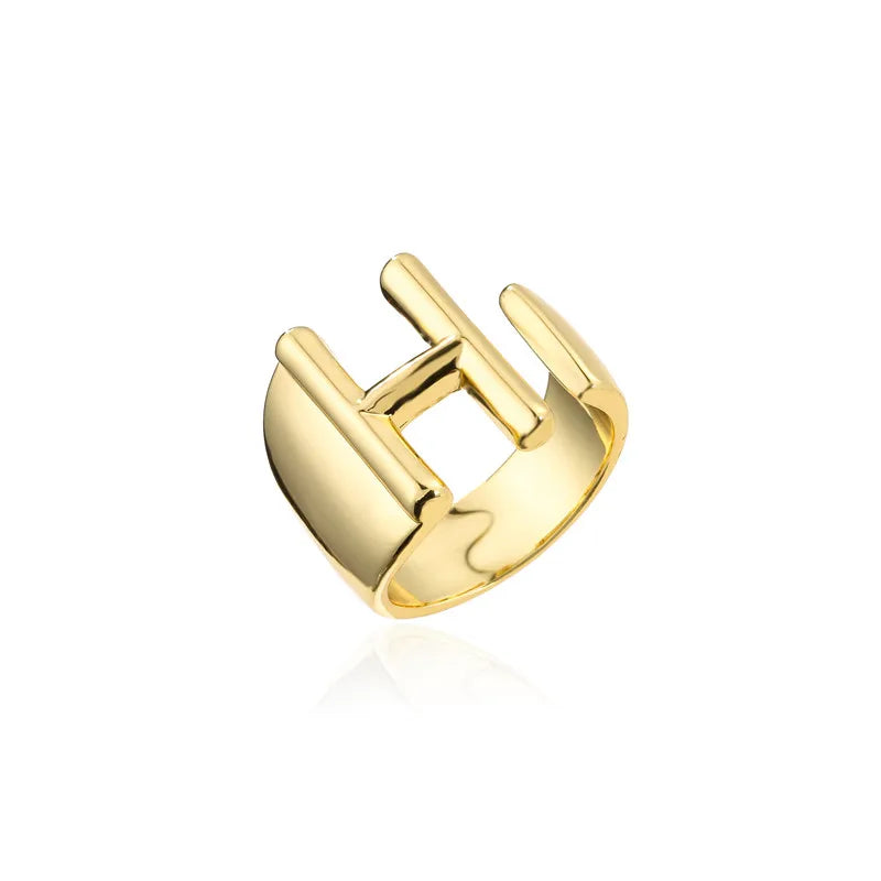 Hohler A-Z Buchstaben Goldfarbe Metall Verstellbarer Öffnungsring Initialen Name Alphabet Damen Party Statement Breiter Trendiger Schmuck