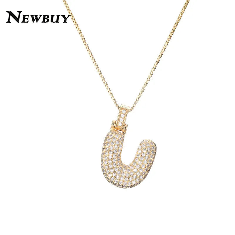 NEWBUY CZ Zirconia Crystal 26 A-Z Letters Pendant Necklace For Men Women Punk Initials Name Necklace Fashion Hip Hop Jewelry