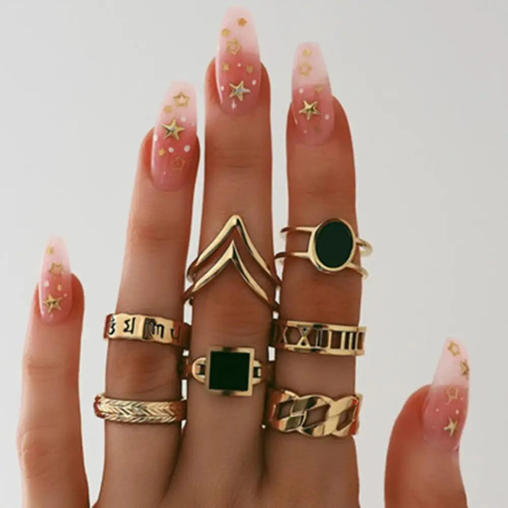 Fashion Geometrische Knöchelringe Set Für Frauen Kristall Goldfarben Fingerring Boho Damen Hochzeit Schmuck Geschenk