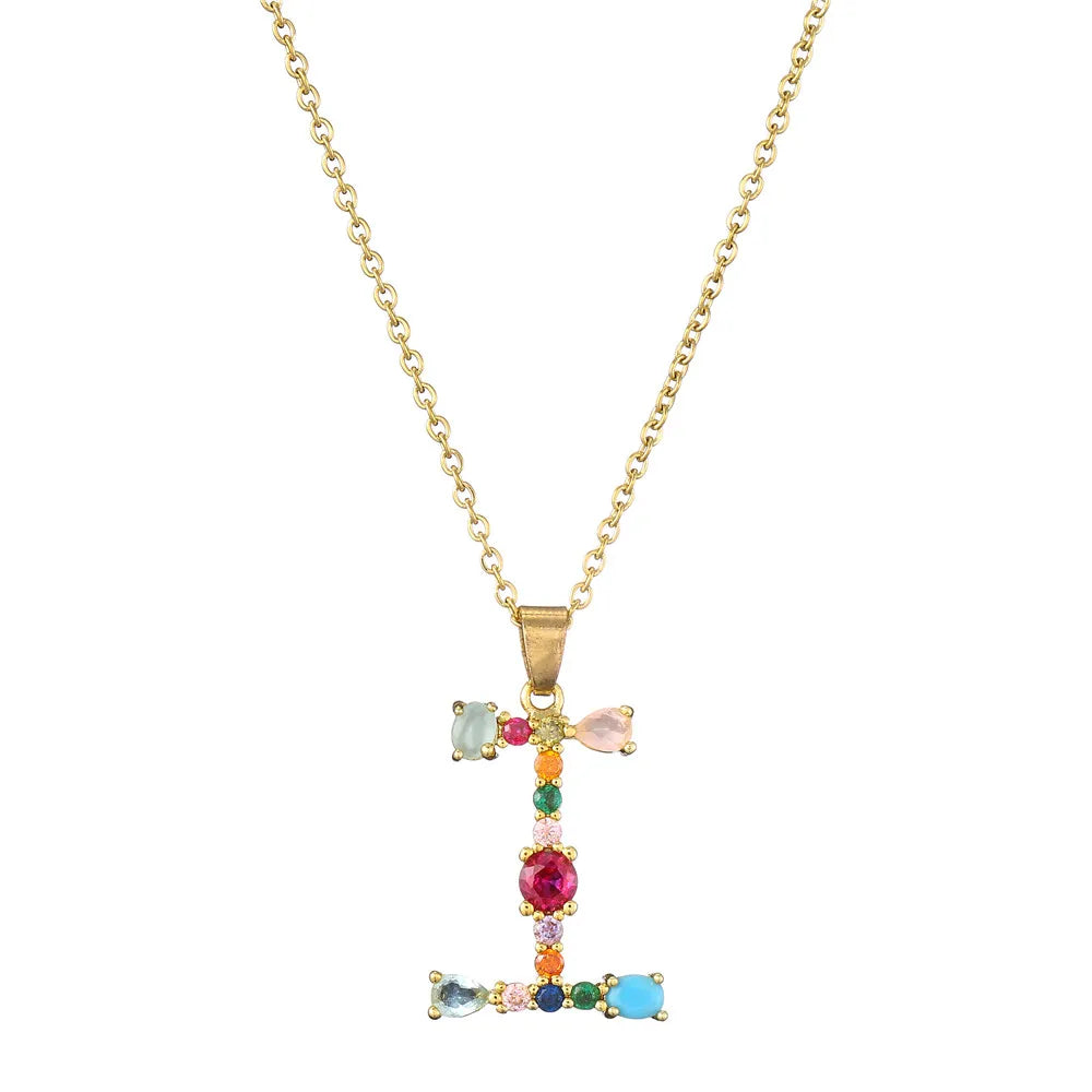 2024 New Hot Colourful Crystal AAA CZ 26 Capital Letters Pendant Necklace For Women Girl Gold Color Copper Initial Name Jewelry