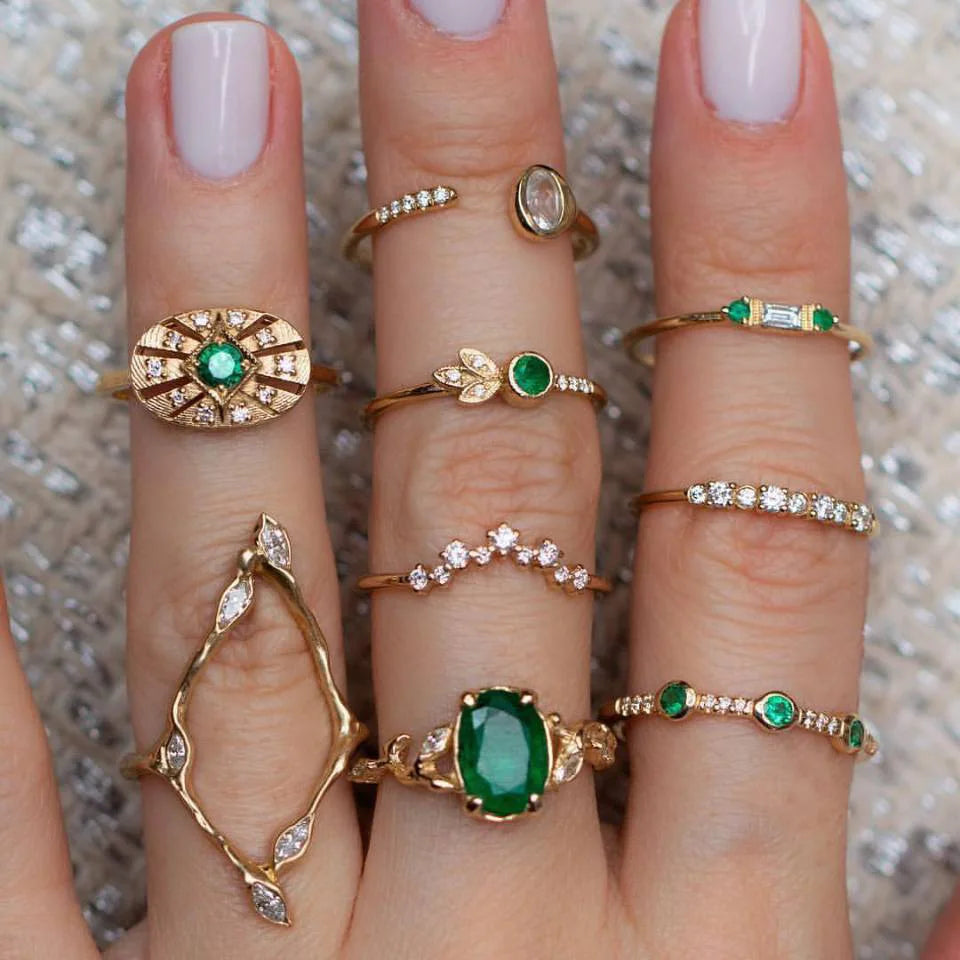 Trendiger geometrischer Mond-Knöchel-Fingerringe-Set für Frauen 2021 Böhmischer Kristallstein Damenring Hochzeitsschmuck