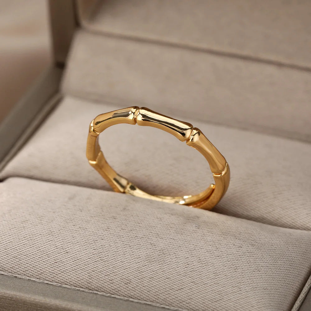 Edelstahl Bambus-Gelenkringe für Damen Herren Silberfarbe Offen Verstellbar Männlich Weiblich Verlobung Ehering Schmuck