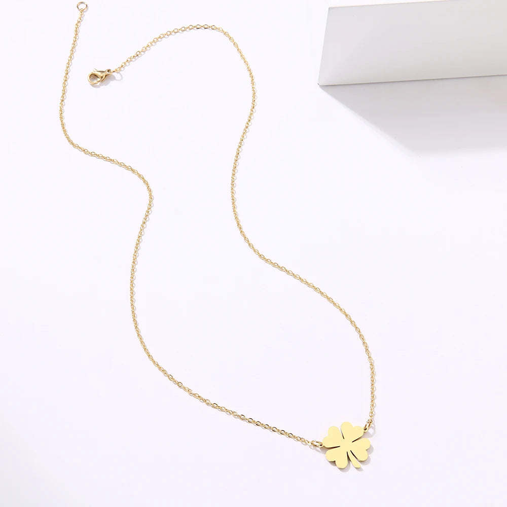 DOTOFI Four Leaf Clover Pendant Necklace For Women Stainless Steel Quality Fashion Jewelry