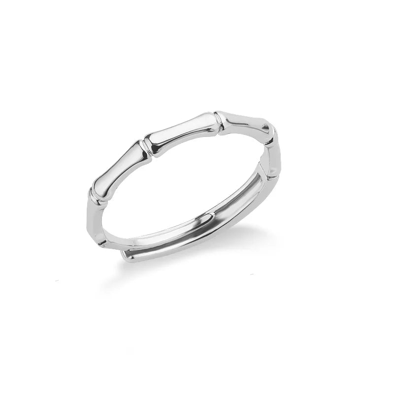 Edelstahl Bambus-Gelenkringe für Damen Herren Silberfarbe Offen Verstellbar Männlich Weiblich Verlobung Ehering Schmuck