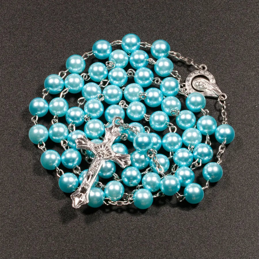 Religion Christliche Kunstperlen Rosenkranz Halskette Für Frauen Jungfrau Maria Jesus Kreuz Anhänger Lange Perlenketten Modeschmuck