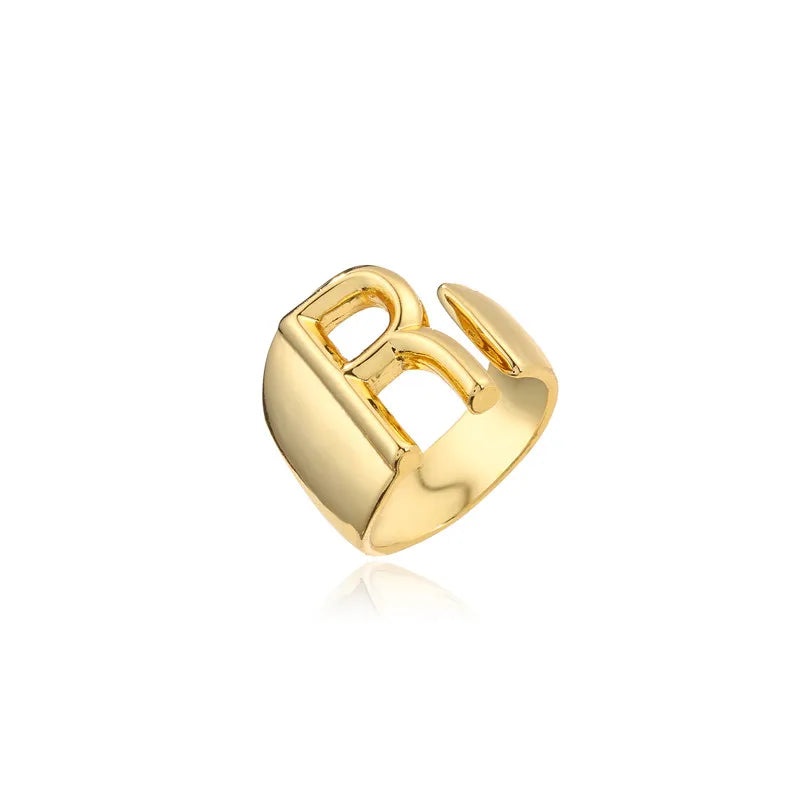 Hohler A-Z Buchstaben Goldfarbe Metall Verstellbarer Öffnungsring Initialen Name Alphabet Damen Party Statement Breiter Trendiger Schmuck
