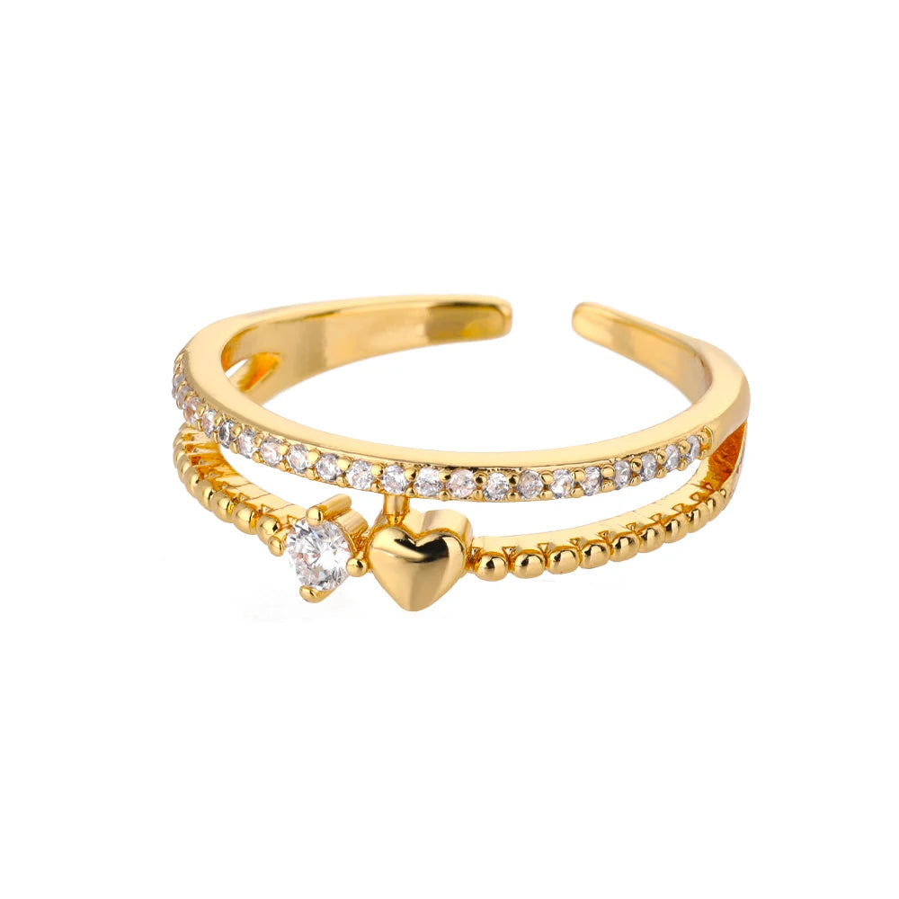 Zirkon Herzringe für Frauen Edelstahl Goldfarbe Doppelherzring Hochzeit Verlobung Schmuck Accessoires Geschenk Bijoux
