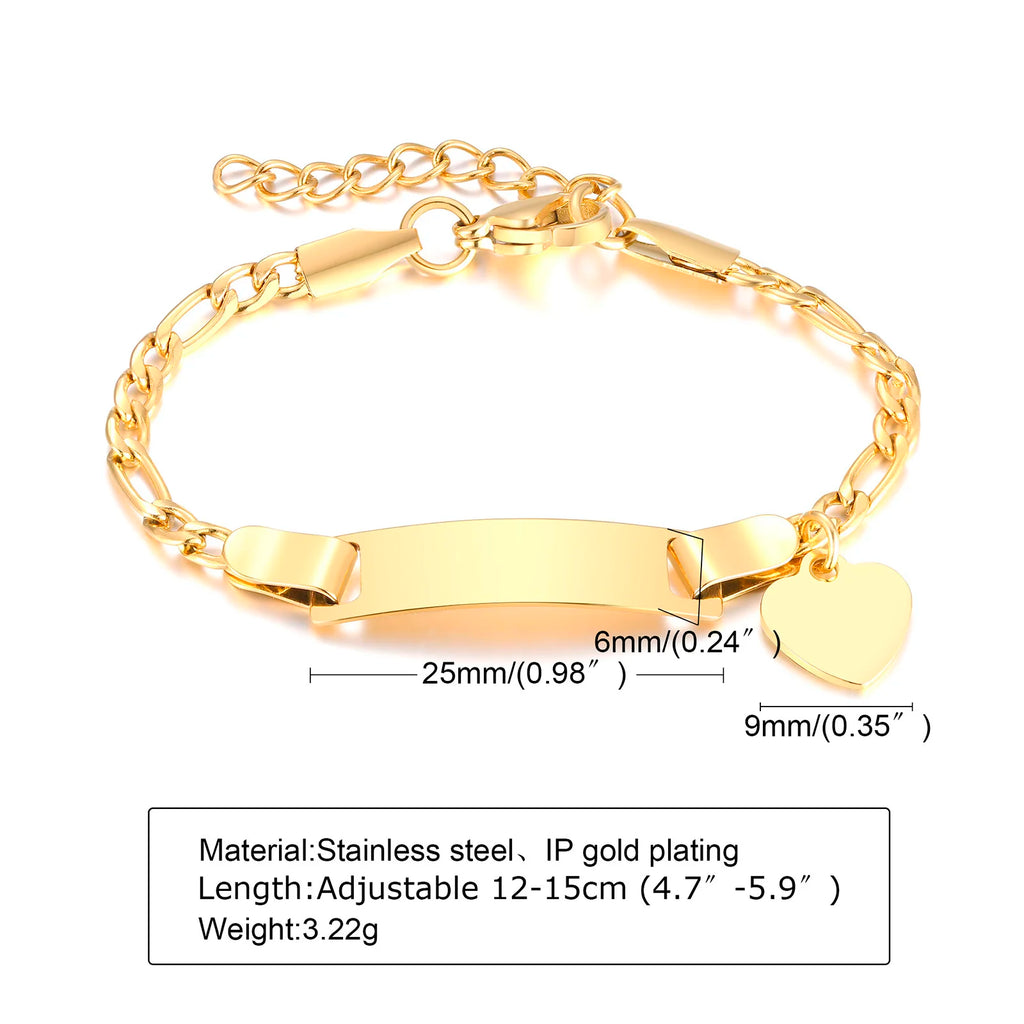 Personalisiertes Armband mit Wunschnamen und Herz, Edelstahl Figaro-Kettenglied verstellbar, graviertes Geschenk für Jungen und Mädchen