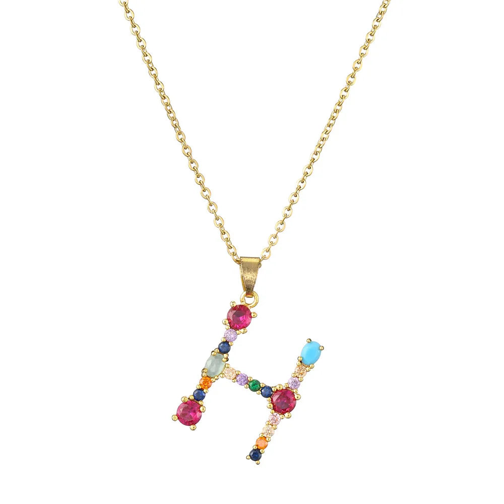 2024 New Hot Colourful Crystal AAA CZ 26 Capital Letters Pendant Necklace For Women Girl Gold Color Copper Initial Name Jewelry