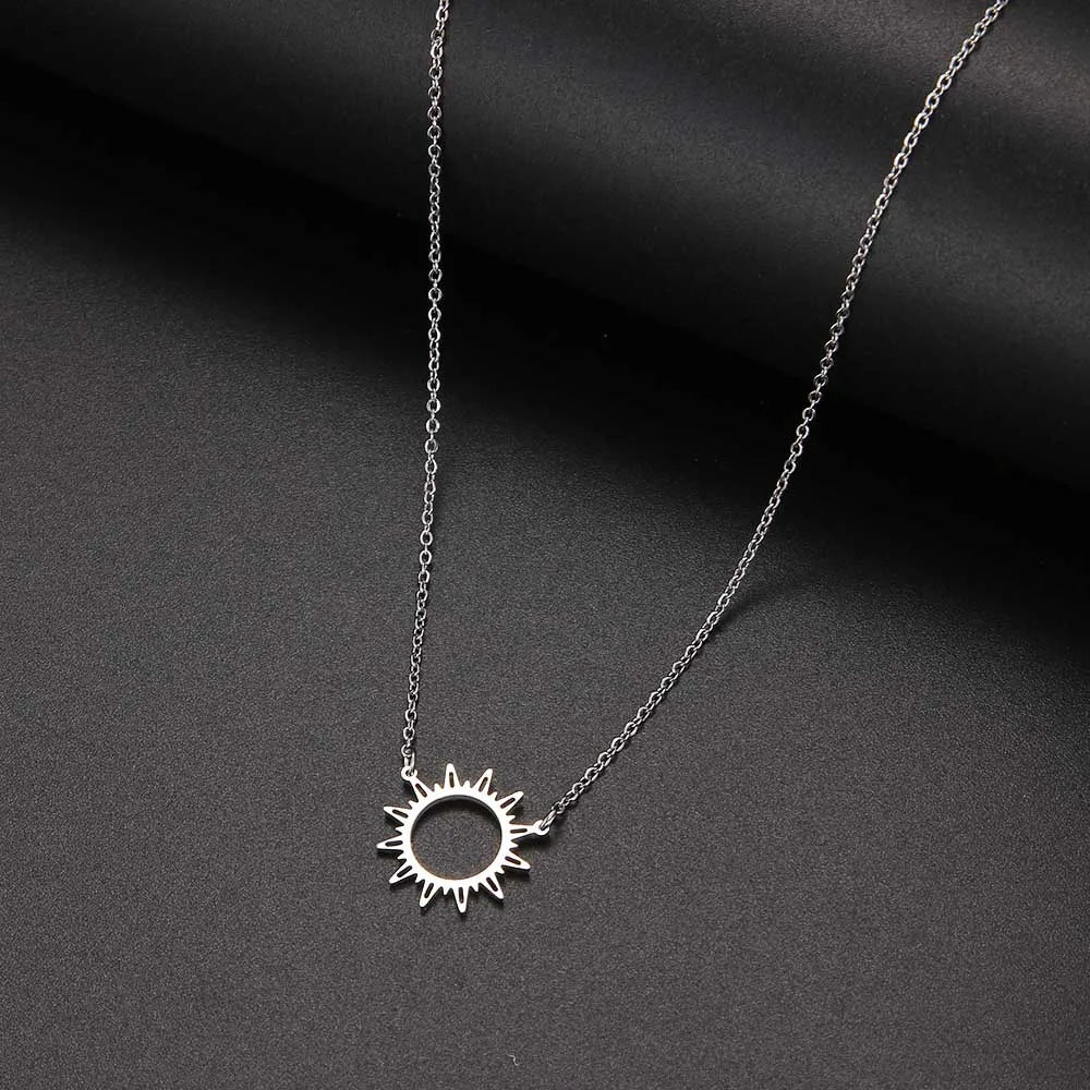 DOTIFI 316L Stainless Steel Necklace Best Circle Irregular Sun Hollow Out Round Pendant Necklaces For Women Jewelry Gifts