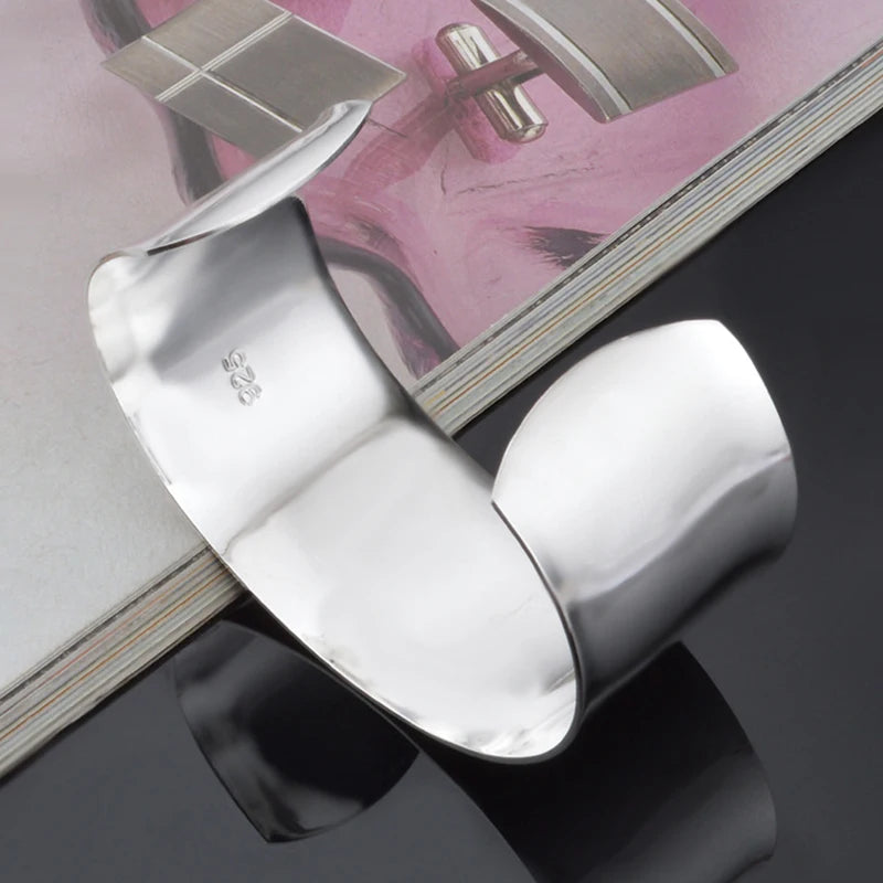 Aravant 925er Silber Breiter 30mm Großer Glatter Offener Armreif Für Herren Damen Mode Schmuck