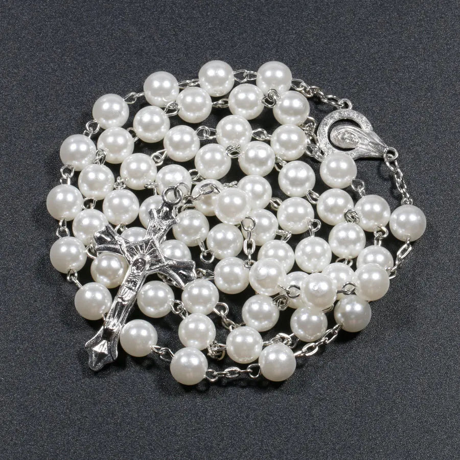 Religion Christliche Kunstperlen Rosenkranz Halskette Für Frauen Jungfrau Maria Jesus Kreuz Anhänger Lange Perlenketten Modeschmuck
