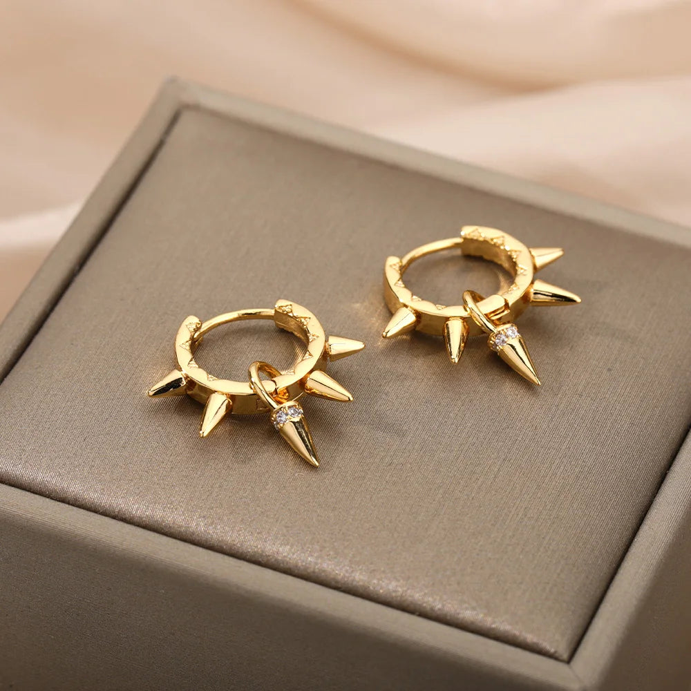 Punk Spike Niete Edelstahl Ohrringe Für Frauen Gold Farbe Ohrring Gothic Weihnachtsparty Schmuck Geschenk Bijoux Femme