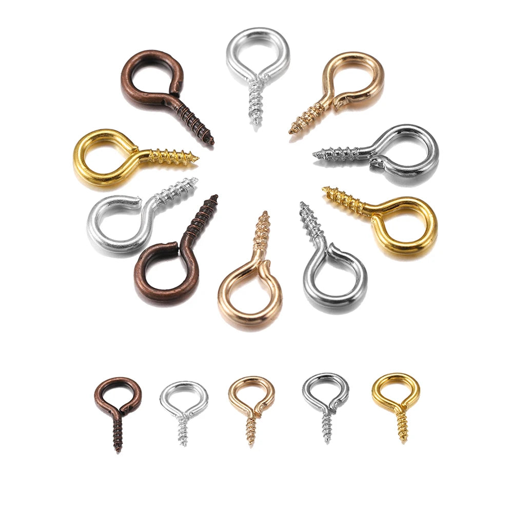 100-200 unidades de mini ganchos de ojo, cierres de tornillo dorados, conectores, colgantes, ganchos roscados para hacer joyas, accesorios
