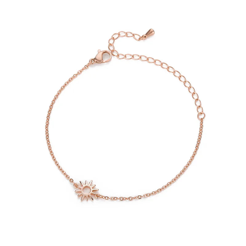 ICFTZWE Sonne Hohlarmbänder für Frauen Edelstahl Handkette Vintage Sonnenblumen Fußkette Boho Fußschmuck Accessoires