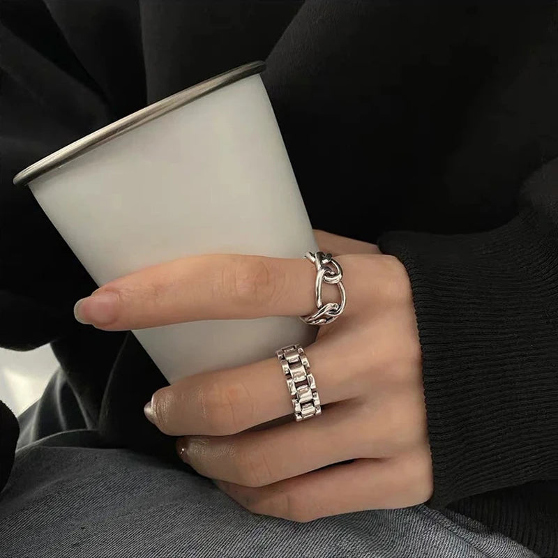 VENTFILLE 925 Sterling Silber Fingerringe Neue Mode Kreative Kreuz Hohlkette Geometrischer Partyschmuck Geschenke