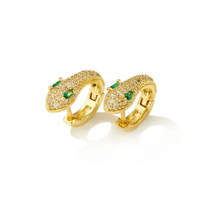 Pendientes de serpiente de circonita de cristal coloridos de alta calidad, estilo punk, color dorado, pendientes de aro pequeños, joyería