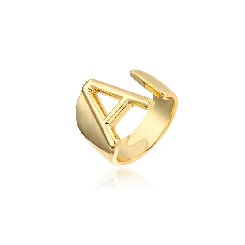 Hohler A-Z Buchstaben Goldfarbe Metall Verstellbarer Öffnungsring Initialen Name Alphabet Damen Party Statement Breiter Trendiger Schmuck
