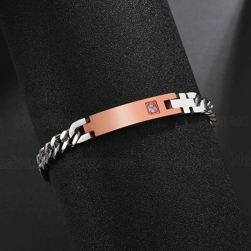 Nextvance Customized Engraving Nameplate Couple Bracelets on hand Stainless Steel Chain Bracelet For Women Lovers Jewelry Day