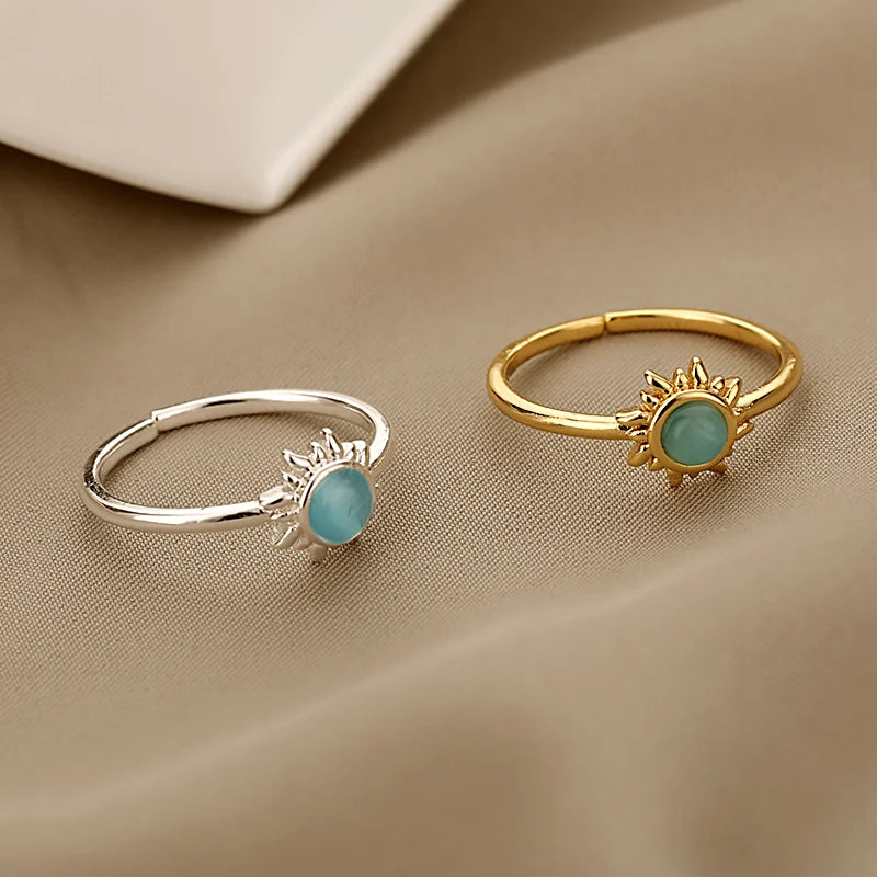Edelstahl Opal Fingerringe für Frauen Mode Verstellbares Paar Geometrischer Ring Handgefertigter Ästhetischer Schmuck Anillos Geschenk