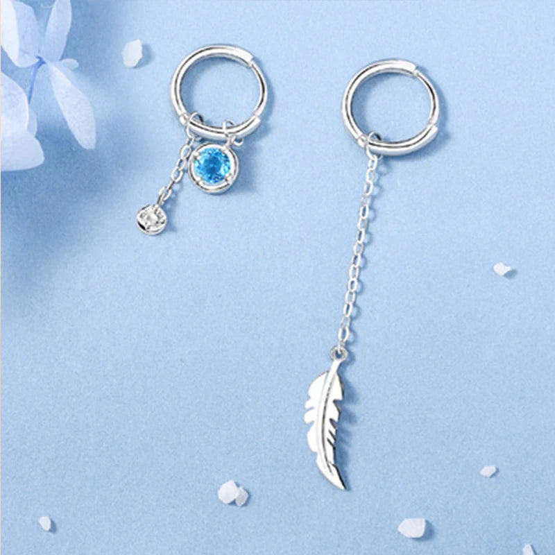 VENTFILLE 925 Sterling Silber Asymmetrische Federohrringe Weiße Mondstein-Anhängerohrringe Damen Geschenke Handgemachter Schmuck