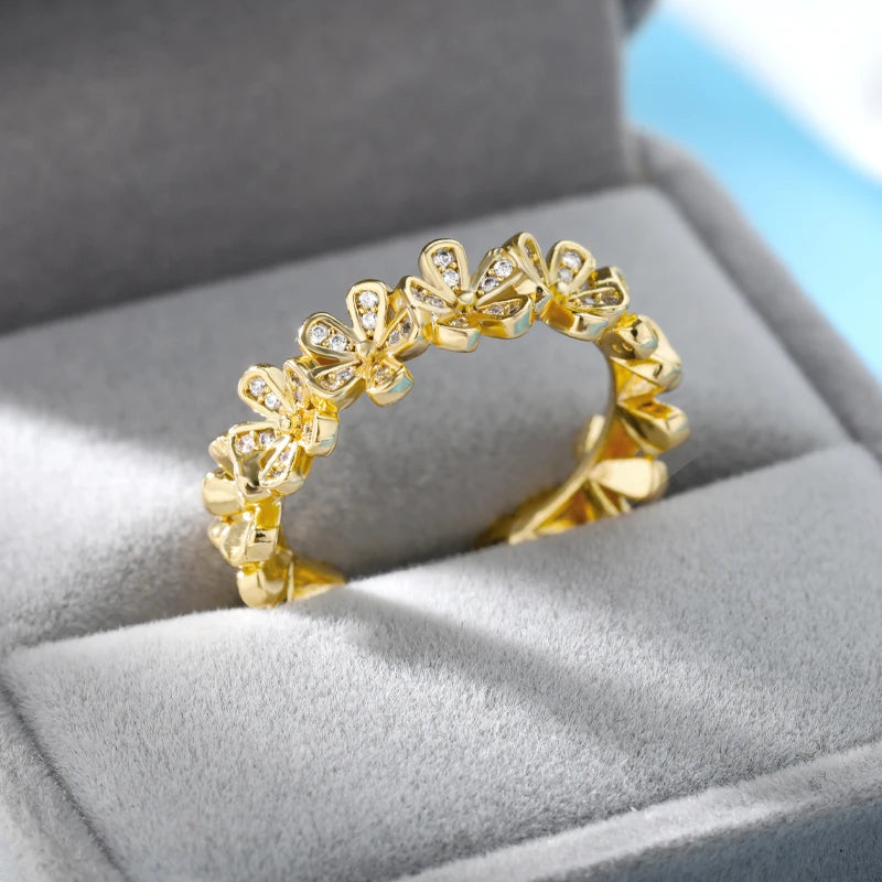 Damen Blumen Offene Ringe Für Frauen Edelstahl Zirkonia Blumen Offener Verstellbarer Ring Schmuck Studenten Mädchen Geschenk