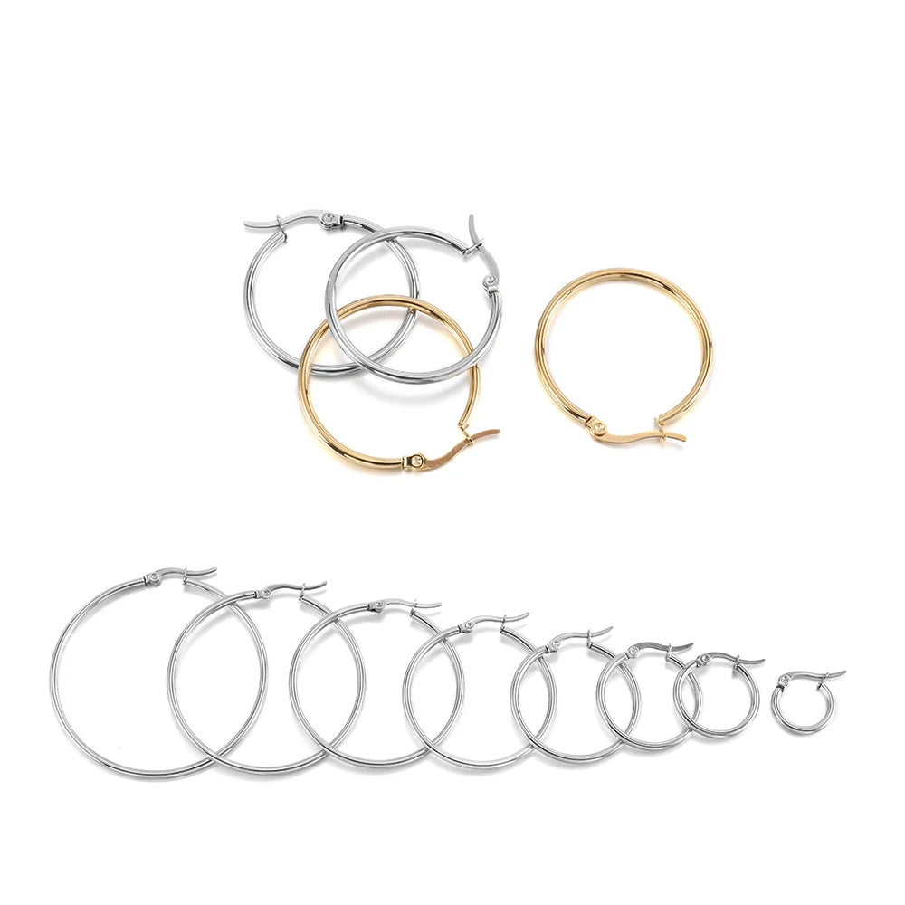 10 Stück schwarze offene Ohrringe Kreis Edelstahl Ohrringhaken 15-50mm Schlaufenbasis Ohrring für DIY Schmuckherstellung Zubehör