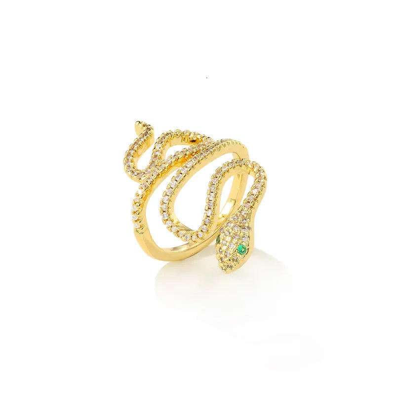 Modischer goldfarbener Schlangenring für Damen und Mädchen, verstellbar, exquisiter glänzender Zirkonia-Fingerring, Hochzeitsschmuckgeschenk