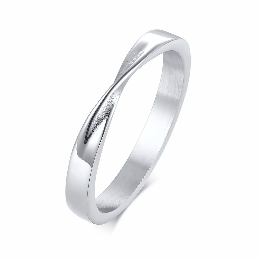 Möbius-Ehering für Damen, filigraner, endloser Twist-Knoten aus Edelstahl, Infinity-Verlobungsring