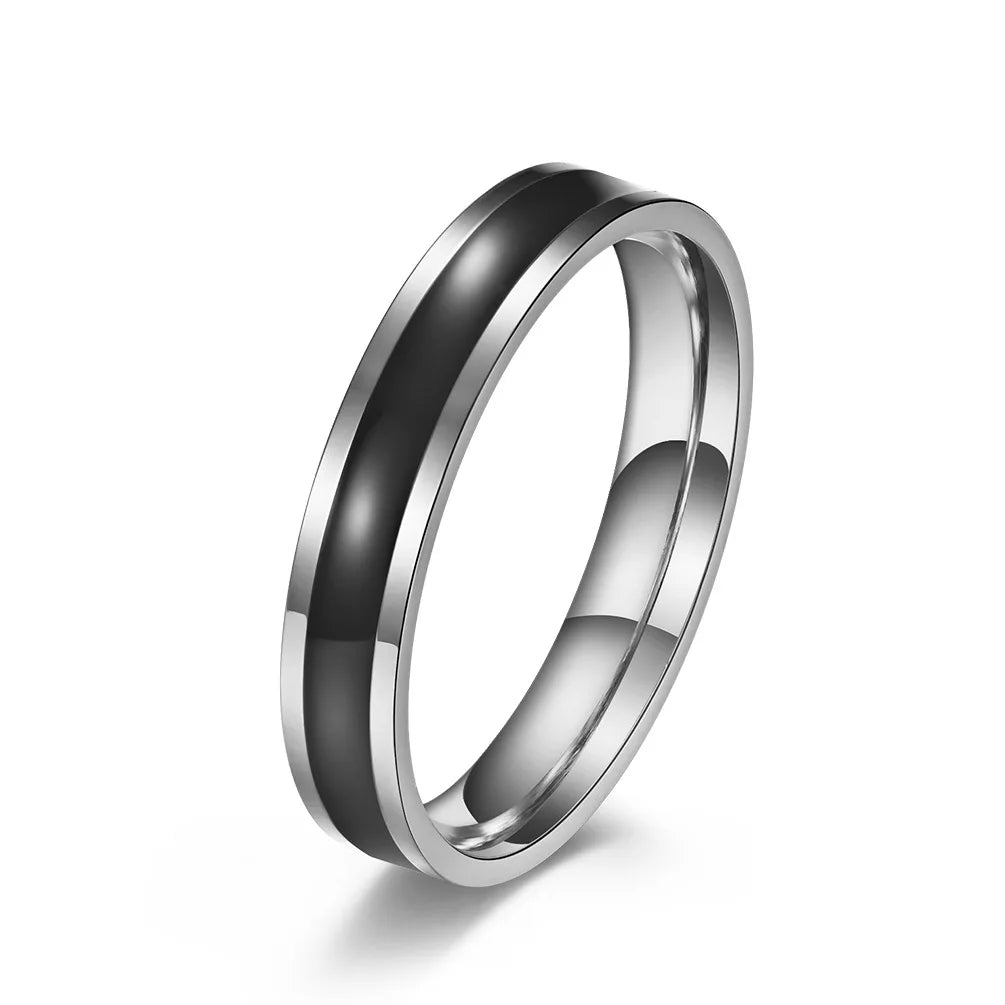 4mm Edelstahl Schwarz/Weiß Emaillierter Ehering für Damen Mädchen Größe 3-10