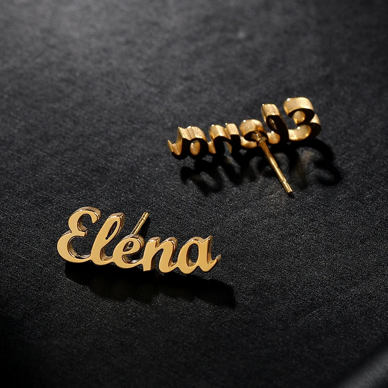 Personalisierte Namens-Ohrstecker für Damen, Edelstahl-Ohrringe mit beliebigem Muster, für die beste Freundin, Mädchenschmuck, Ohrringe für Damen