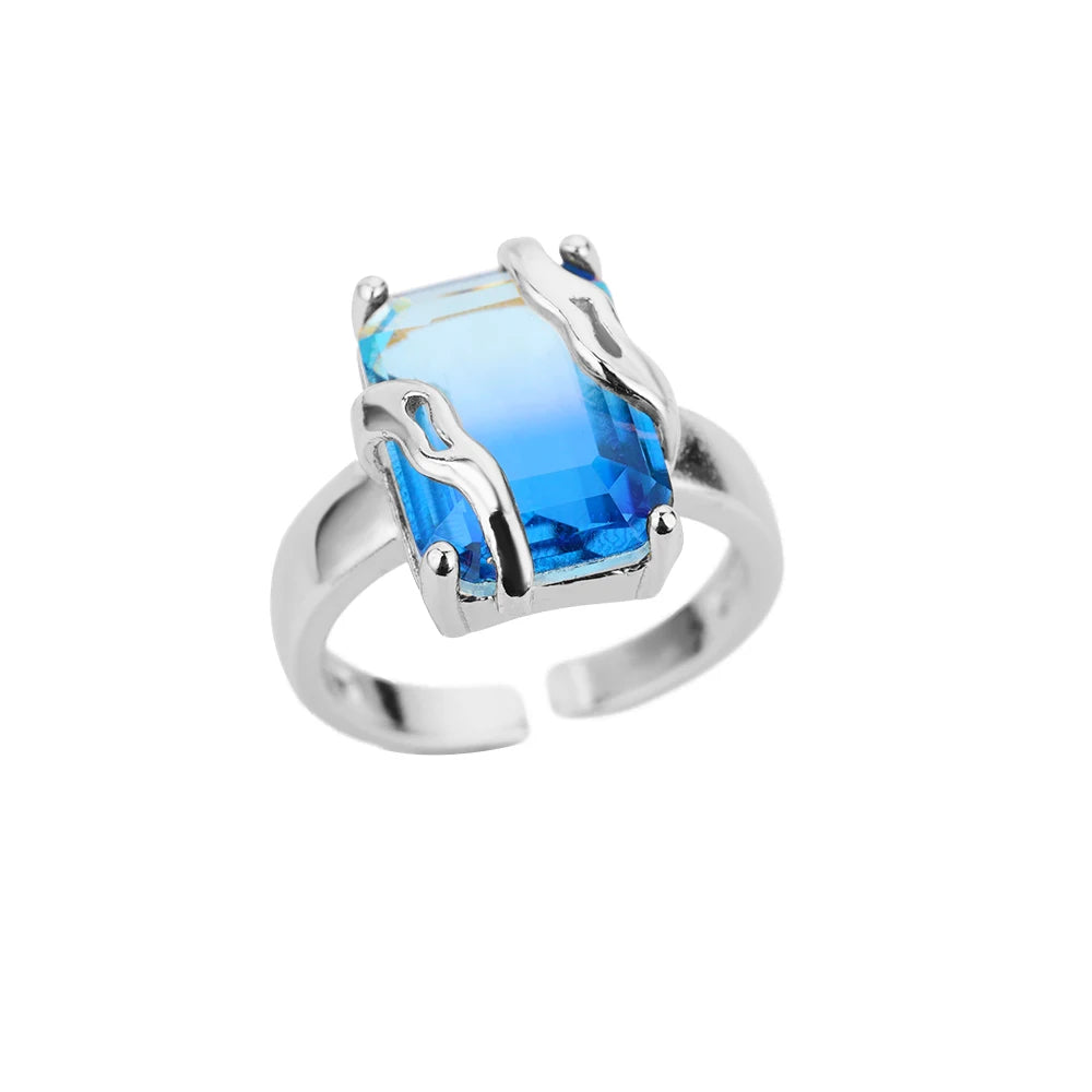 Cubic Zirconia Blaue quadratische Steinringe für Damen Edelstahl Quadratischer Stein Fingerring Party Ästhetischer Valentinstag Schmuck Geschenk
