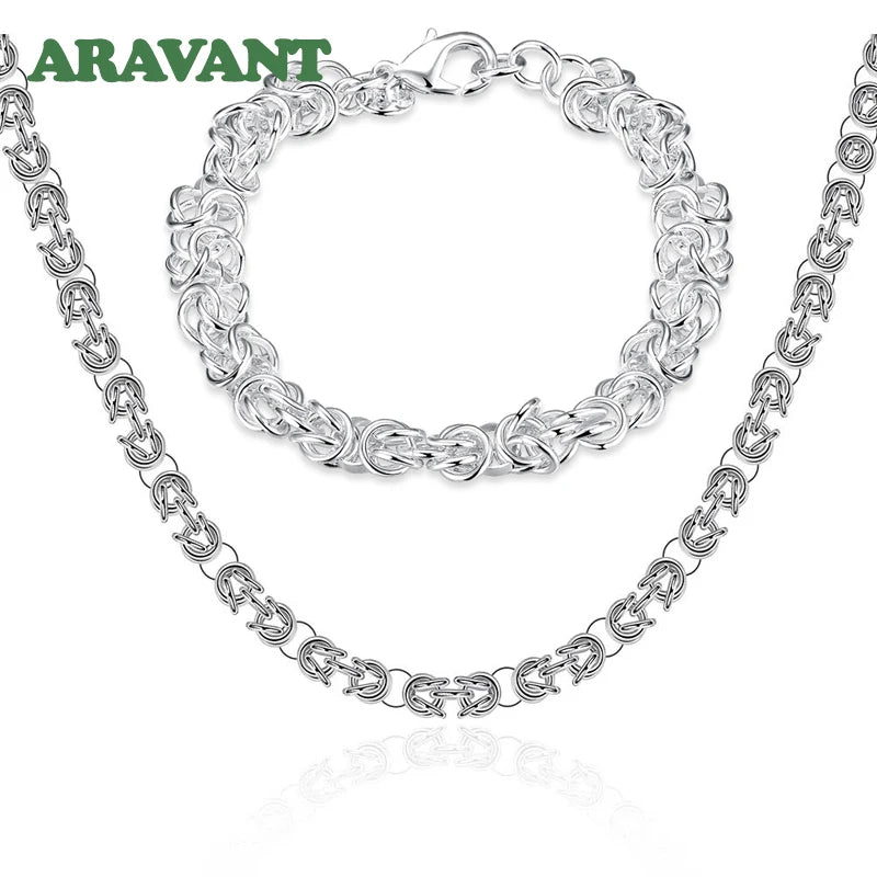 Aravant 925er Sterlingsilber 7mm Gliederkette Halskette Armband Set für Damen Modeschmuck