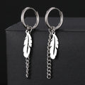 Stainless Steel Earrings Fashion Unisex Punk Gothic Feather Chain Hip Hop Pendants Gold Color Earrings For Women Jewelry Gifts
