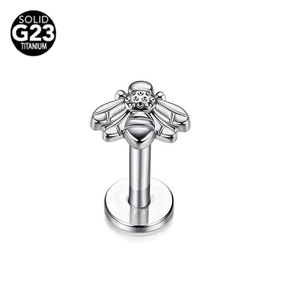 Piercing Labret G23 Titanio Serpiente Abeja Pluma 16G Rosca Interna Pendiente Cartílago Hélice Joyería Corporal