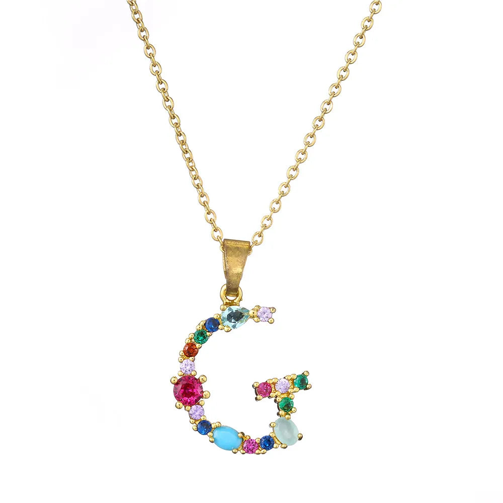2024 New Hot Colourful Crystal AAA CZ 26 Capital Letters Pendant Necklace For Women Girl Gold Color Copper Initial Name Jewelry