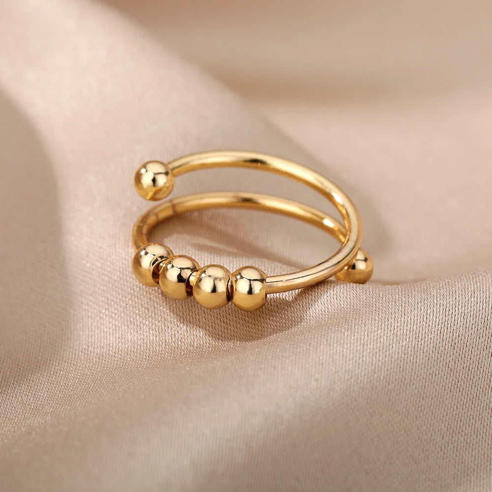 Anillos de Cuentas Vintage para Mujer Giran Libremente Antiestrés Ansiedad Anillo Individual Espiral de Cuentas Gira Joyería Regalo Mujer