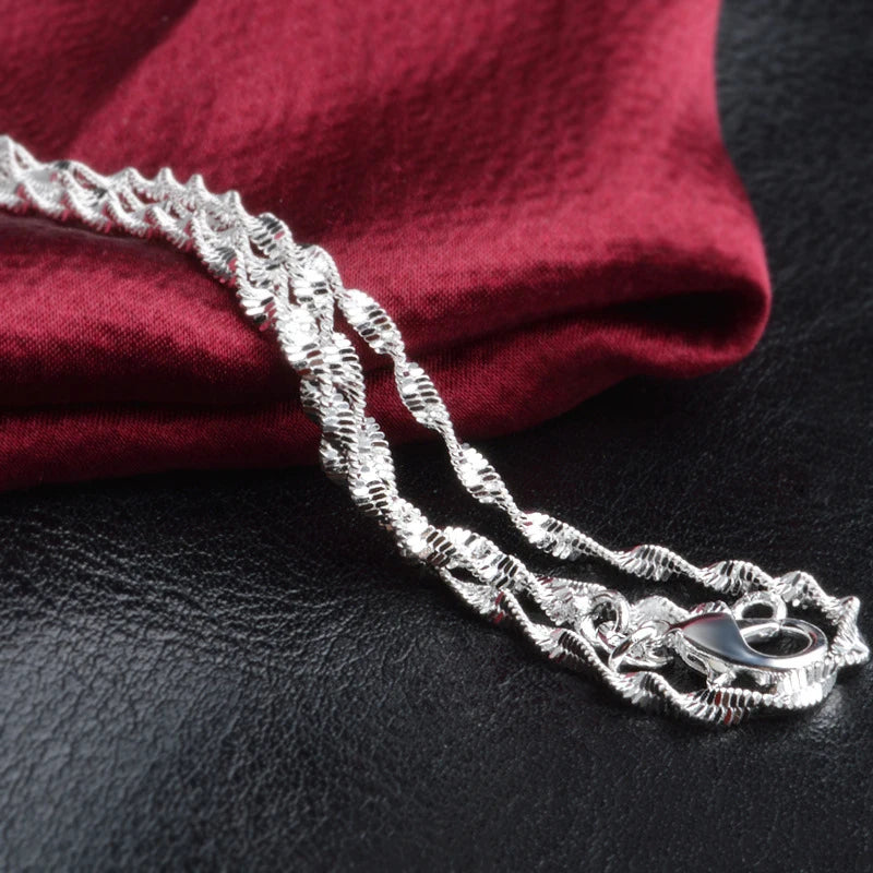 Collares de cadena retorcida tipo ola de agua Aravant de plata 925 de 2 mm para mujeres y niñas