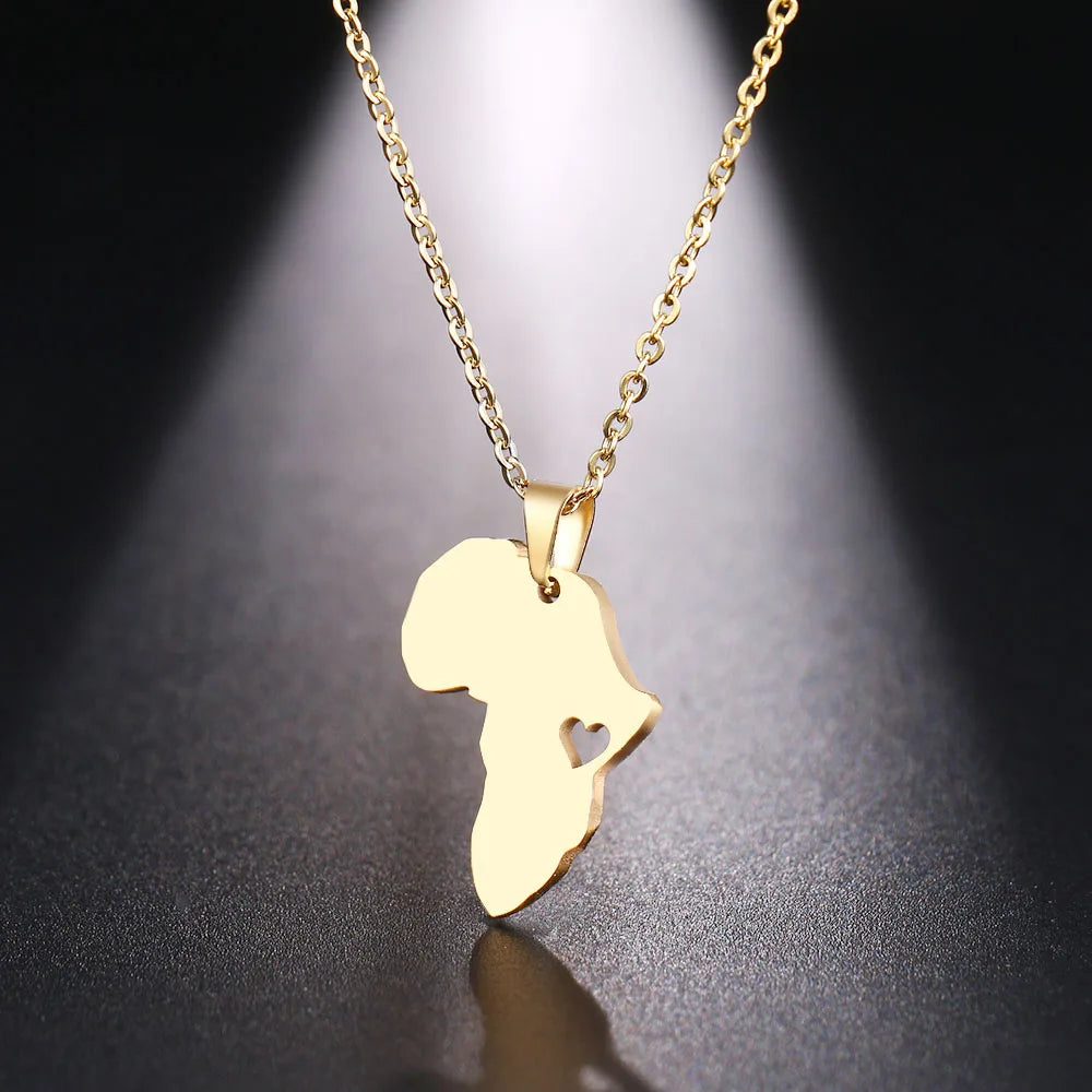 DOTIFI  Stainless Steel Necklace For Women Man Africa Map Gold Color Pendant Necklace Engagement Jewelry