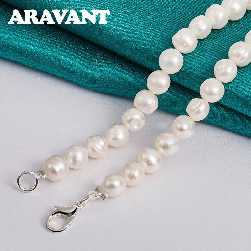 Aravant Collares de perlas de agua dulce de plata 925 con cadena para mujer, joyería de moda para bodas