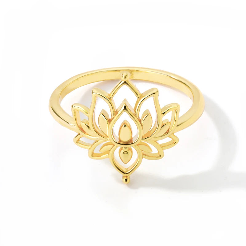 Lotusblume Ringe für Damen Edelstahl Goldfarbe Hohlring Mode Hochzeit Party Ästhetischer Schmuck Geschenk anillos