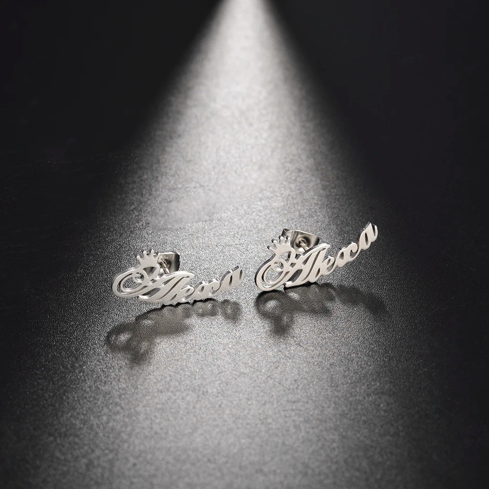 Sipuris Custom Name Logo Stud Earrings Stainless Steel Personalized Initial Nameplate Fashion Jewelry For Women Weddings Gifts
